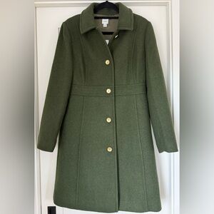 J. Crew Factory Olive Lady Day Wool blend Coat with Gold Buttons NWT Size 10